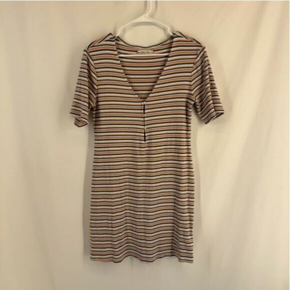 Abercrombie & Fitch Blue Orange Triple Keyhole Ribbed Knit Mini Dress Large - Picture 4 of 13